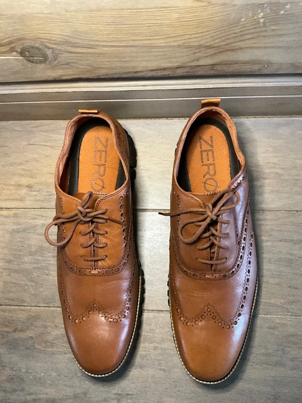 Cole Haan Zerogrand Wingtip Oxford Men's 12 Cognac Tan Full Grain Leather Brogue
